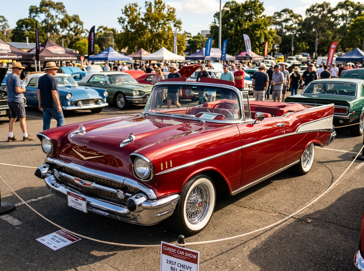 Restored classic vintage car with polished chrome parked outdoors